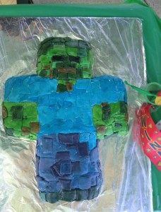 Boys made this Minecraft Zombie Cake for our town's Frog Frolic Children's Fair