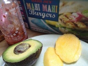 Trader Joe's Mahi Mahi Burgers with avocado and mango